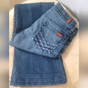 7 For All Mankind DOJO Flare Blue Medium Wash w/ Braided Back Pocket, Size 26